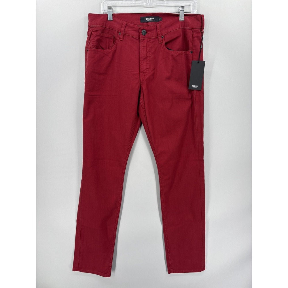 Hudson Jeans Mens 33x33 Red Blake Slim Straight Reverse Twill Denim Stretch